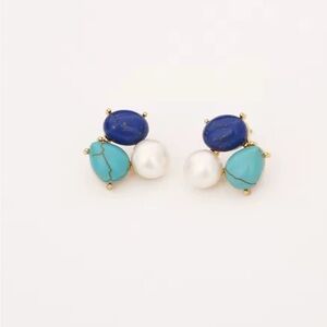 Natural Lapis Lazuli, Turquoise & Freshwater Pearl Stud Earrings